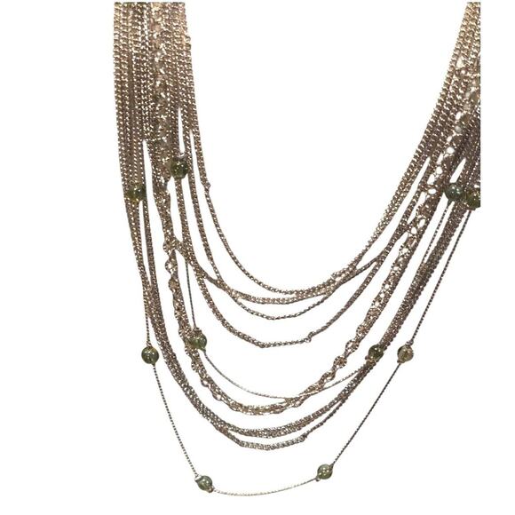 Signed Talbots Modern Layered Beaded Necklace Multichain Silver Tone 32" 34" L - Picture 1 of 7